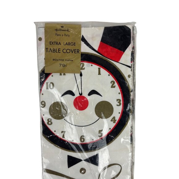 Vintage New Year's Eve Tablecloth Happy Clock Print 60 x 102 Party Table Cover - Picture 3 of 8